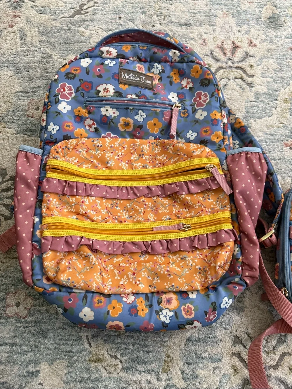 Matilda Jane Floral Kids Backpack in Blue, Orange & Yellow